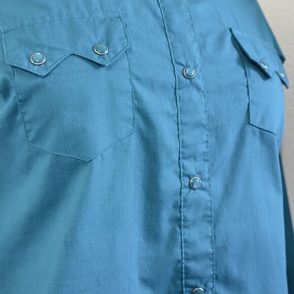 Wrangler Shirt Womens Wrancher Pearl Snap Embroidered Western Teal Sz Sm - Picture 8 of 8